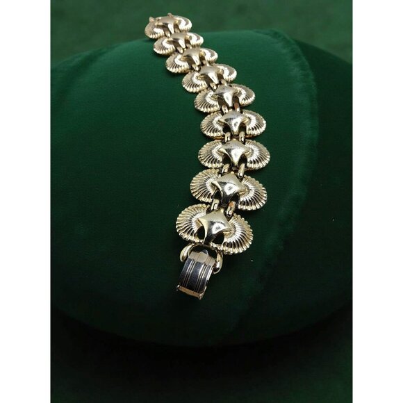 vintage coro silver tone shell design link bracelet - Picture 3 of 14